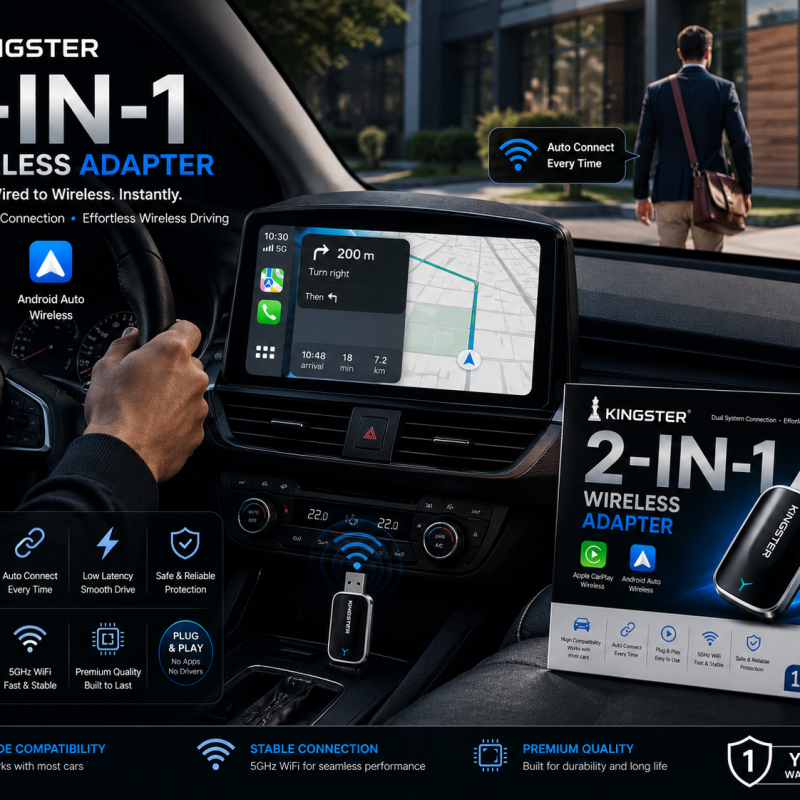 KINGSTER 2-in-1 Wireless CarPlay Adapter & Android Auto Adapter