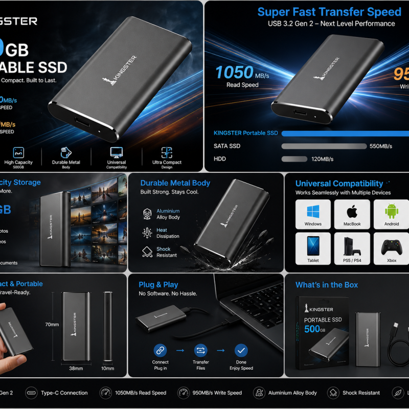 KINGSTER® Apex Pro Ultra-Fast Portable NVMe SSD — 1050MB/s (USB 3.2 Gen 2)