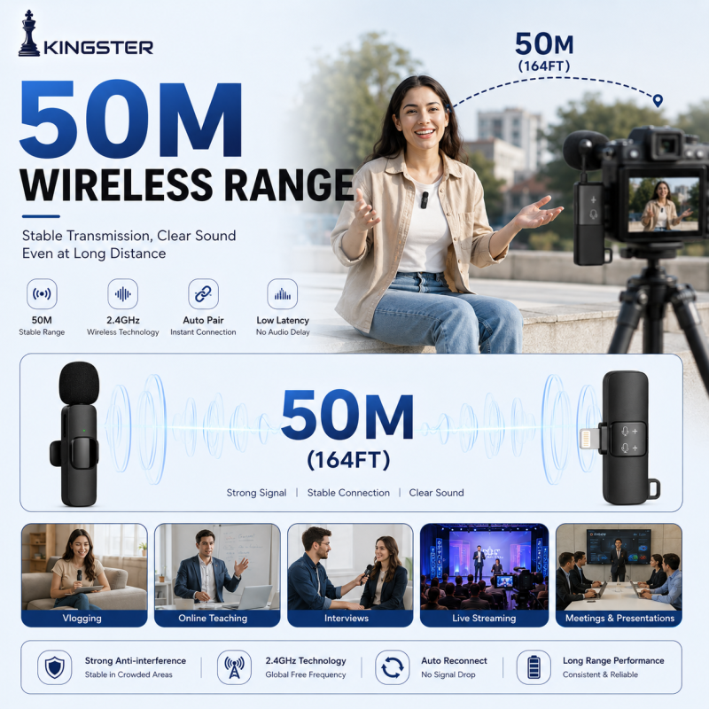 KINGSTER® K9 Dual Wireless Lavalier Microphone for Android & iPhone