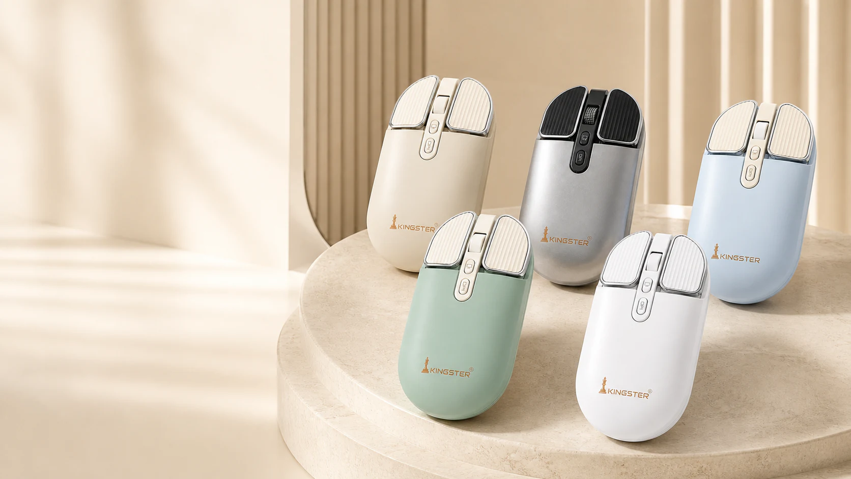 Five KINGSTER Glide Pro wireless mice in premium finishes